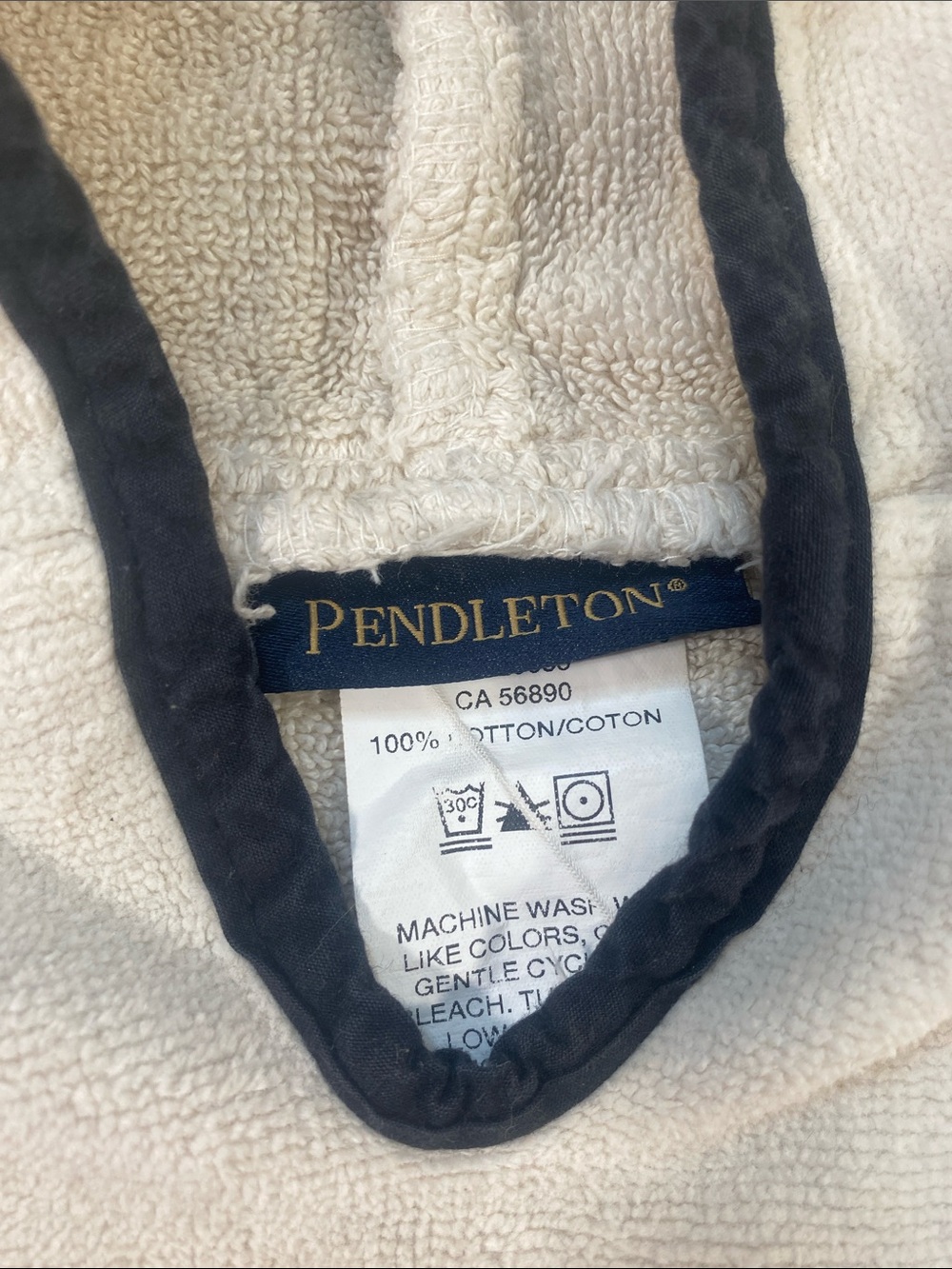 Pendleton Hooded Cotton Terry  Kids Bath Cover-Up in Cream Hudson Bay Stripes - Picture 3 of 5
